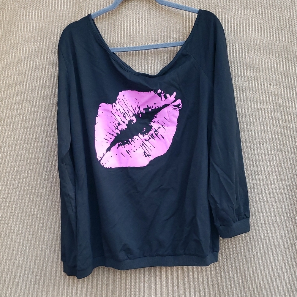Magic Black Blouse with Pink Lip Design